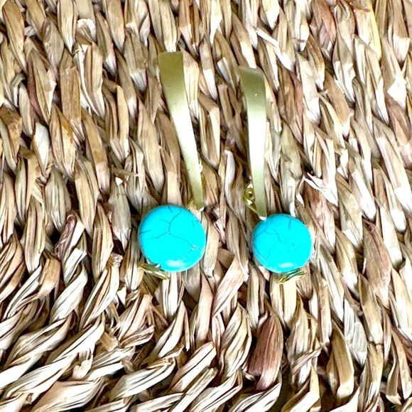 Turquoise Navajo style gold large hoop earrings/ Gold Turquoise protection peace - Picture 2 of 8